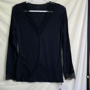 intimissimi Black V-Neck Long Sleeve Top with Lace Trim